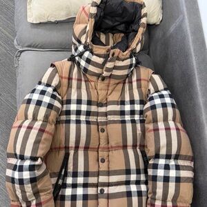 Burberry Tan and Black Checkered Puffer Jacket